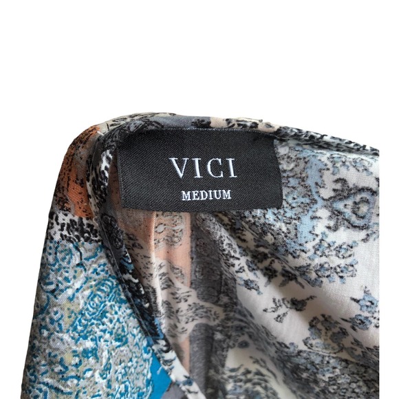 VICI Womens M Blue Gray Boho Maxi Dress Surplice Neck Elastic Waist Front Slits - Picture 5 of 8